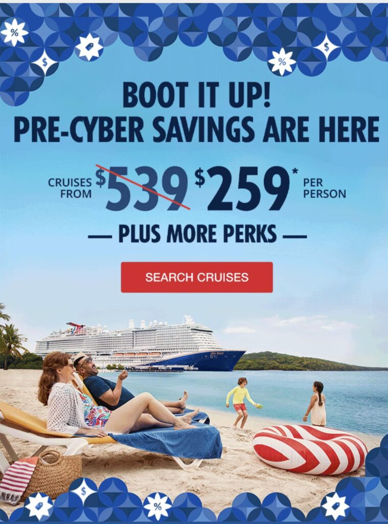 Carnival Cruise LIne Black Friday 2023 deals and details. 