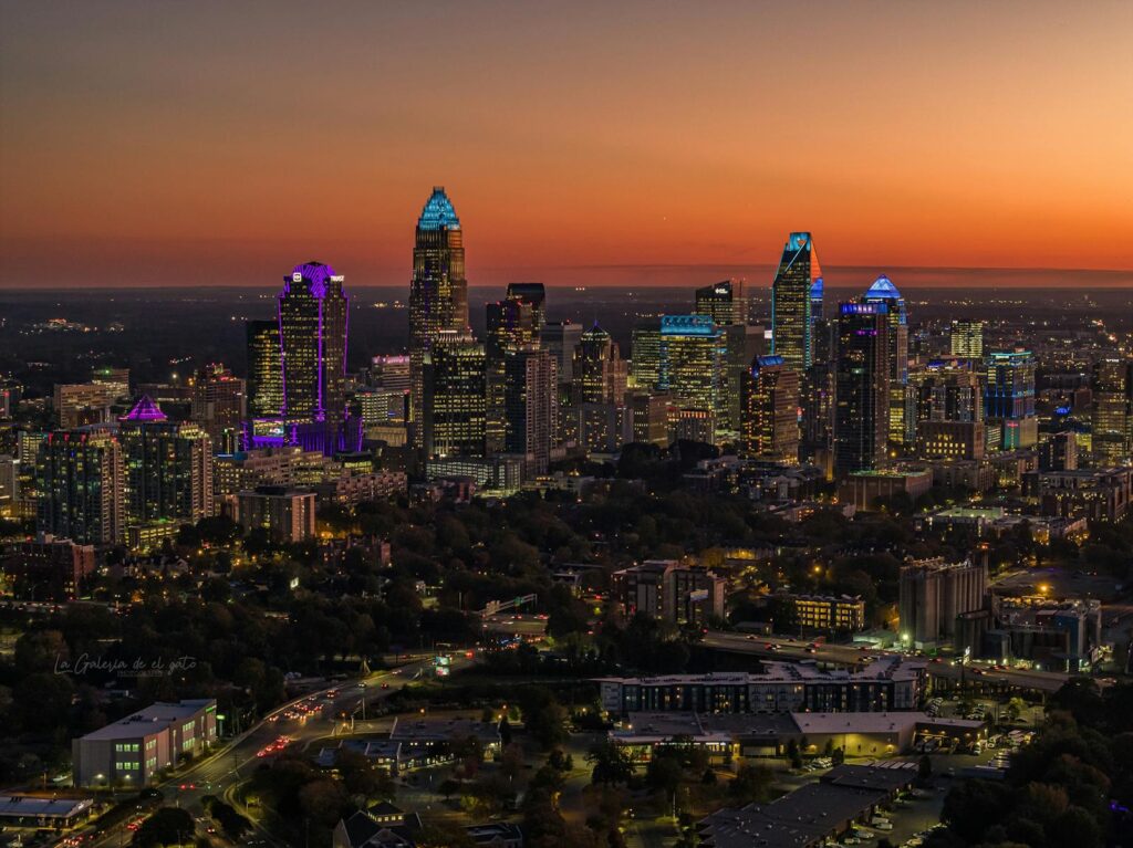 Illuminated Skyscrapers in Charlotte, USA