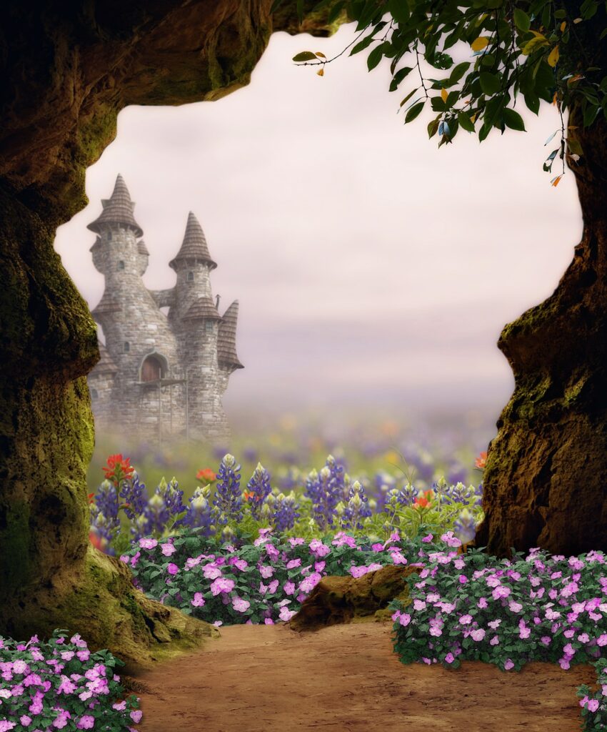 castle, flowers, fantasy