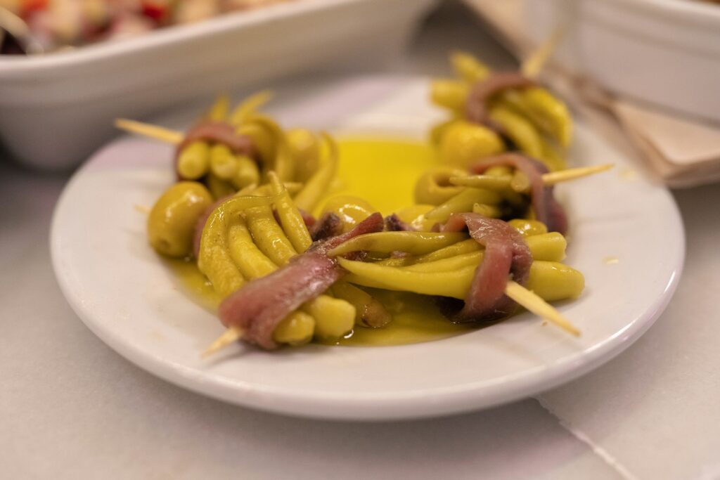 Tapas & Pintxos on a plate - European traditional foods